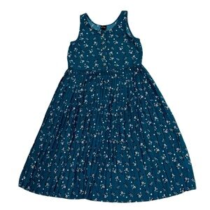 Girls Art Class Blue Floral Pleated Button Front Midi Dress Size M (7/8)